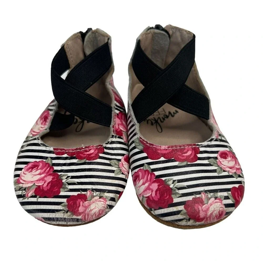 Monkey‎ Feet Size 6-12 Months Leather Ballet Flats Strappy Striped Floral Zip